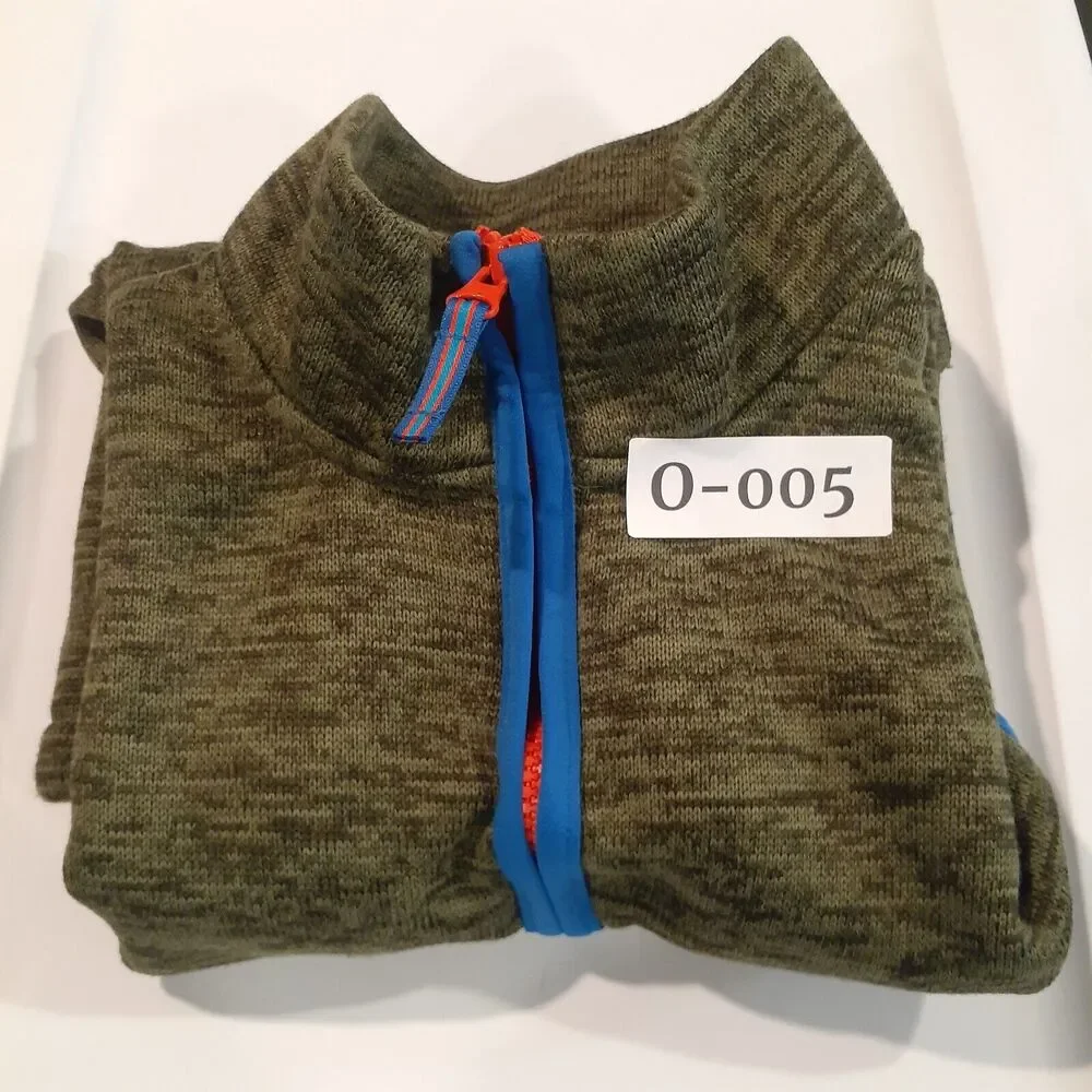 Lands End Youth L 14-16 Zip Front Fleece Vest Green Blue Trim Side Pockets